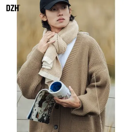 男生秋冬针织衫卡其色开衫毛衣男情侣装慵懒风外套男士冬季打底衫商品大图