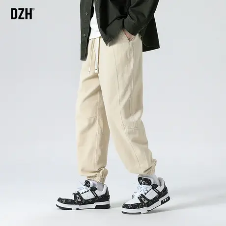 男士全棉杏色裤子男潮牌春夏宽松2023新款休闲长裤百搭束脚裤男裤商品大图