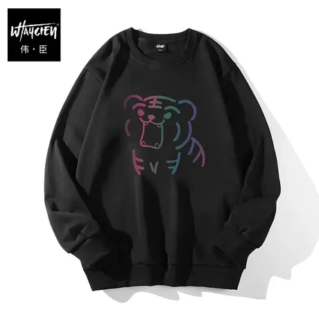 伟臣潮牌大码男装春季圆领卫衣男胖子加肥加大宽松纯棉套头上衣男图片