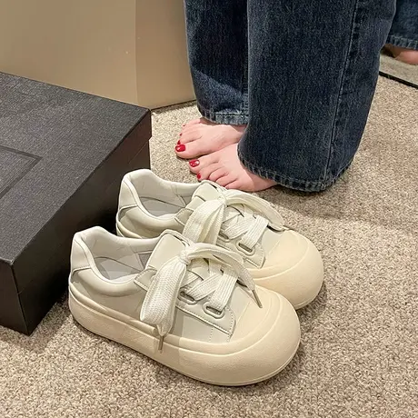 爆款小白鞋女2023新款夏季休闲百搭女鞋透气厚底板鞋奶fufu帆布鞋商品大图