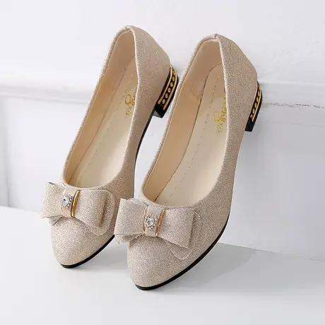 单鞋女2025夏季韩版低跟百搭尖头蝴蝶结女鞋浅口亮片平底休闲瓢鞋图片