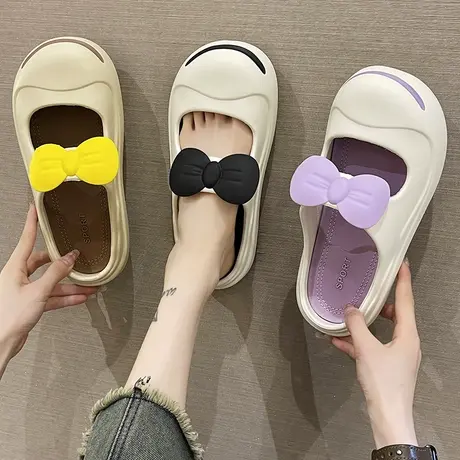 时尚包头可爱蝴蝶结半拖鞋女夏季学生外穿2024新款厚底防滑凉拖鞋商品大图