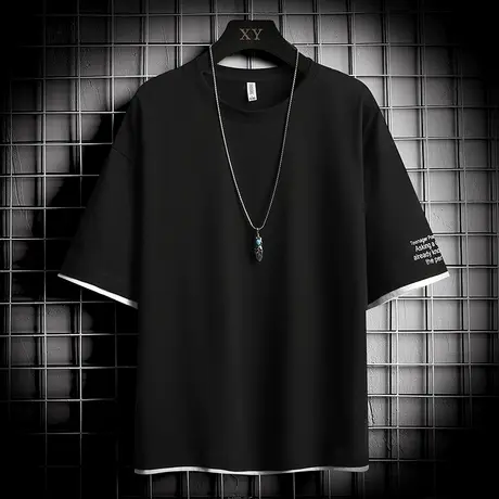 短袖t恤男2022新款夏季冰丝速干百搭圆领潮牌夏装潮ins男装上衣服商品大图