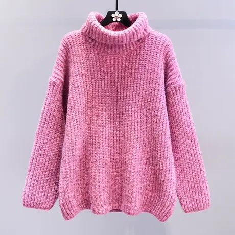 慵懒风粉色高领毛衣女冬季2023新款宽松加厚高级感洋气打底针织衫图片