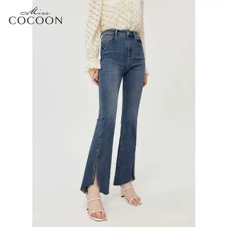 【秋上新】missCOCOON开叉微喇裤子2023秋装新款女高腰瘦腿牛仔裤商品大图