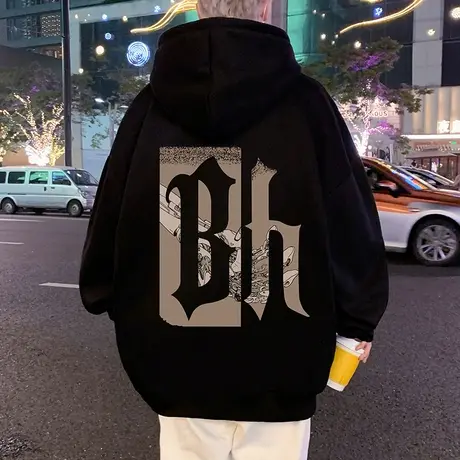 纯棉连帽卫衣男春秋季加厚加绒情侣潮牌宽松外套美式高街帽衫上衣商品大图