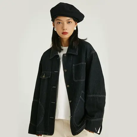 omont蛋挞家 日系休闲短款工装牛仔外套女2021新款早秋夹克牛仔衣图片