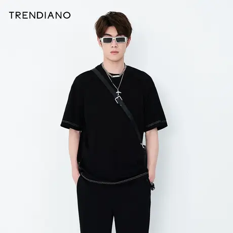 TRENDIANO官方夏季男装新款时尚潮流简约百搭圆领短袖T恤男图片