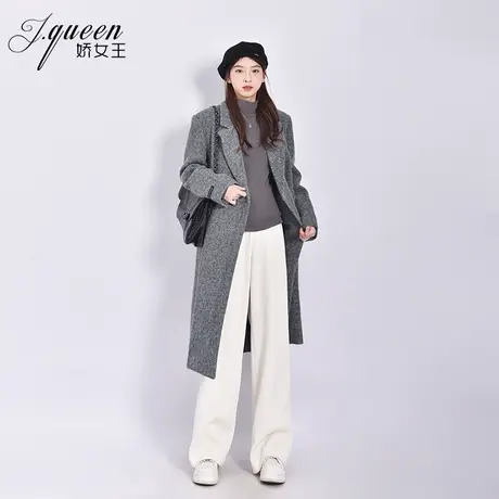 毛呢西装大衣女冬季加厚复古气质时尚百搭宽松显瘦中长款呢子外套图片