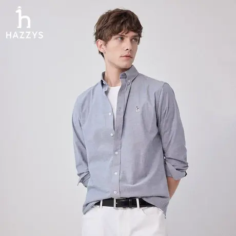 【商场同款】Hazzys哈吉斯长袖衬衫男士牛津纺新款2024年春季衬衣图片