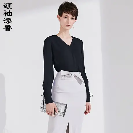 颈袖添香2024春夏季新款ol职业衬衫长袖修身时尚女士衬衣图片