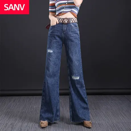 尚驭直筒牛仔裤女2023春秋新款显高瘦身材破洞高腰宽松别致阔腿裤图片