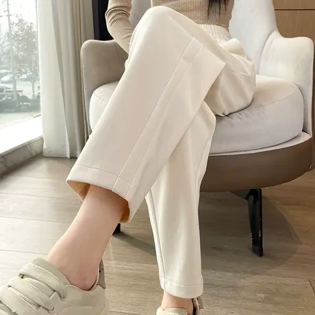 白色九分休闲哈伦裤女春秋新款高腰宽松显瘦百搭小个子直筒运动裤商品大图