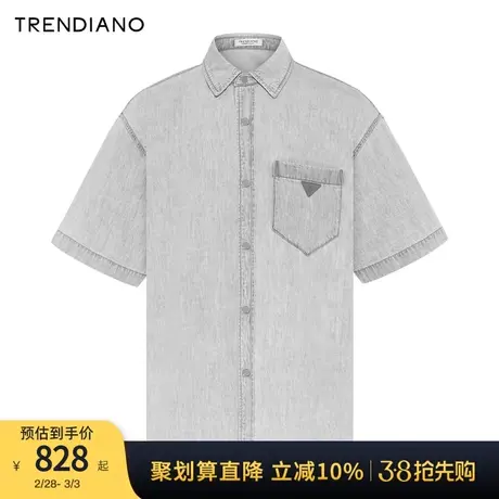 TRENDIANO休闲牛仔衬衫2024年春季新款柔软舒适上衣开衫短袖男商品大图