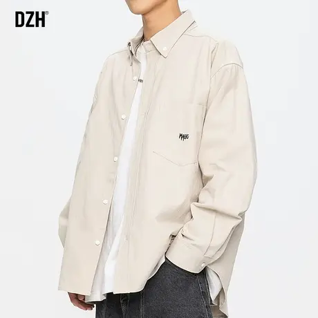 男士卡其色日系衬衫男高级感痞帅春季简约上衣2024年新款休闲衬衣商品大图