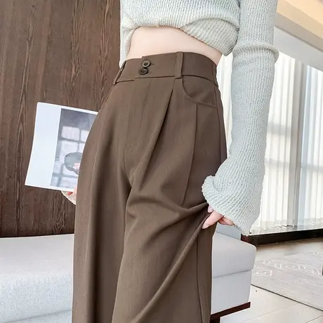 美拉德咖色垂感西装裤女春秋2024新款裤子直筒裤小个子窄版阔腿裤图片