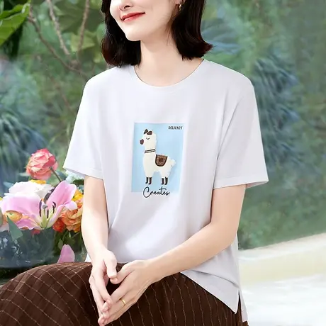 精致设计感纯棉t恤衫女士夏装重工刺绣短袖上衣大码女装半袖体恤商品大图