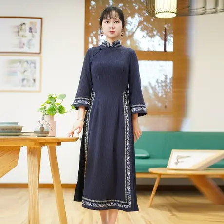 筠雅奥黛旗袍中国风连衣裙女收腰显瘦年轻民国复古气质日常裙R716商品大图