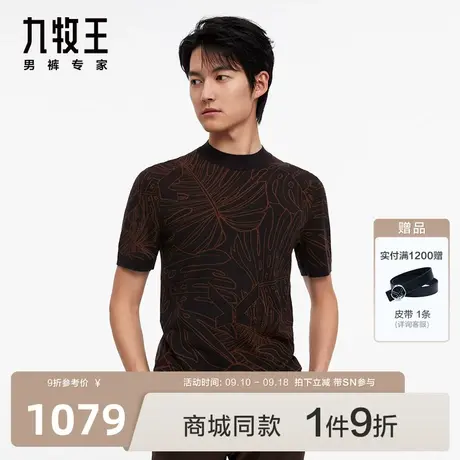 [含羊毛]九牧王男装JT2C40217短袖T恤23秋冬商场同款提花短TKN商品大图