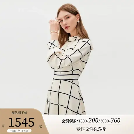 Scofield女装秋季新款复古棋盘格收腰气质优雅显瘦时尚长袖连衣裙商品大图