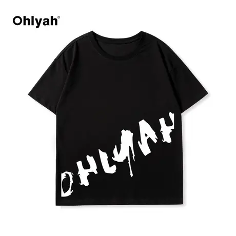 Ohlyah2023夏季新款时尚潮流中性情侣宽松字母印花圆领短袖T恤女商品大图