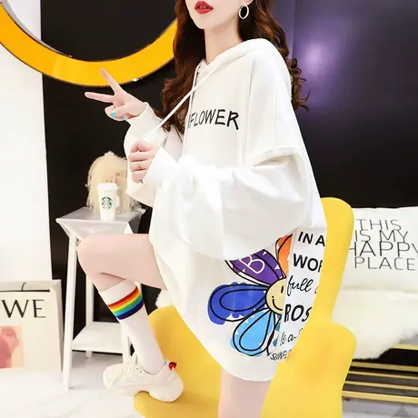 中长款卫衣女宽松慵懒风2023年新款秋冬爆款洋气减龄加绒加厚外套图片