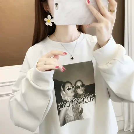 圆领女士卫衣女宽松春秋装2023年新款印花长袖减龄爆款学生上衣女商品大图