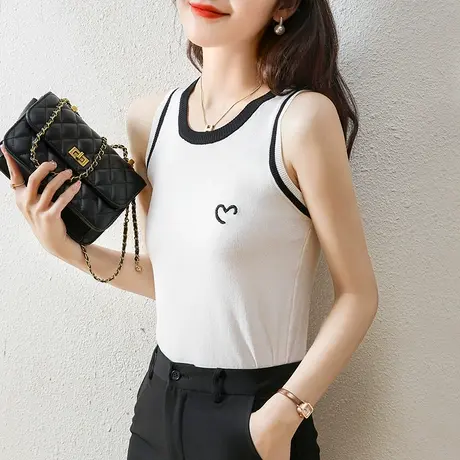 女士夏季薄款内搭打底背心修身无袖针织衫休闲简约拼色吊带上衣图片