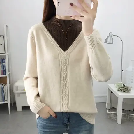 假两件毛衣女加绒加厚针织打底衫内搭2023秋冬新款洋气百搭宽松女商品大图