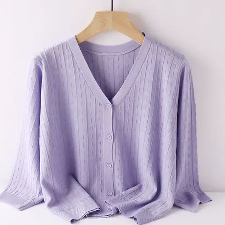 七分袖针织衫开衫女夏季薄款冰丝外搭镂空防晒衫女士上衣搭连衣裙商品大图