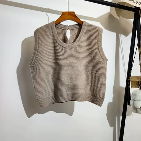 针织马甲女春秋新款宽松圆领叠穿设计感小众无袖毛衣背心坎肩外套商品大图