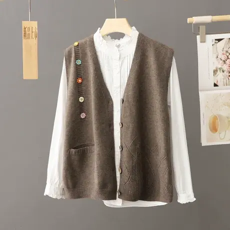 马甲针织背心外套春秋外搭2023年春装新款女士毛衣开衫宽松V领潮商品大图
