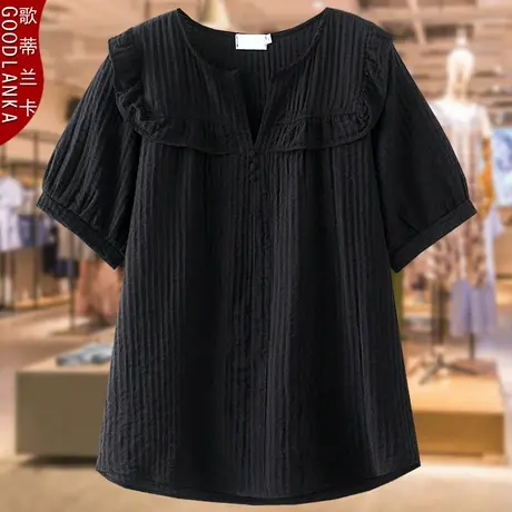 夏季大码泡泡棉短袖上衣女宽松显瘦200斤中年妈妈装夏天洋气T恤衫商品大图