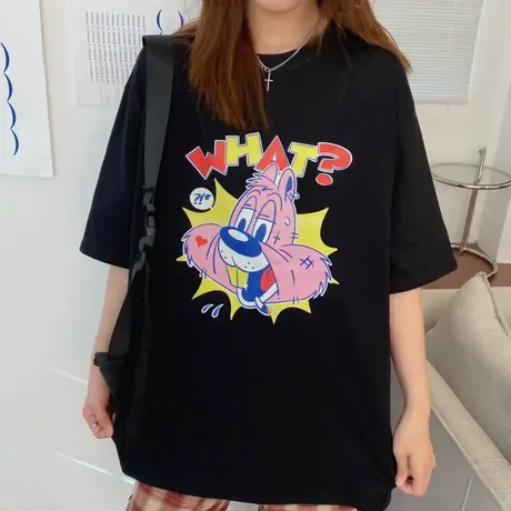 原宿风短袖t恤女夏季宽松韩版纯棉设计感小众chic港味上衣服ins潮图片