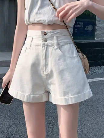 清仓捡漏白色牛仔短裤女高腰显瘦2023年夏季新款a字性感宽松百搭商品大图