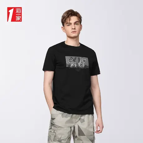 海一家时尚动物印花短T2023夏季新款简约休闲舒适圆领短袖T恤男商品大图