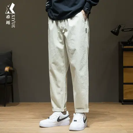 希越秋冬白色纹理裤子男休闲裤胖子直筒裤男士宽松加大码男款长裤商品大图
