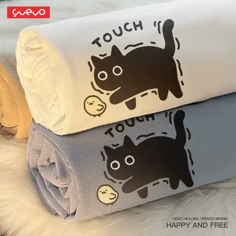 悦游 touch黑猫 新款日系设计感夏季t恤短袖男原创小众潮牌上衣图片