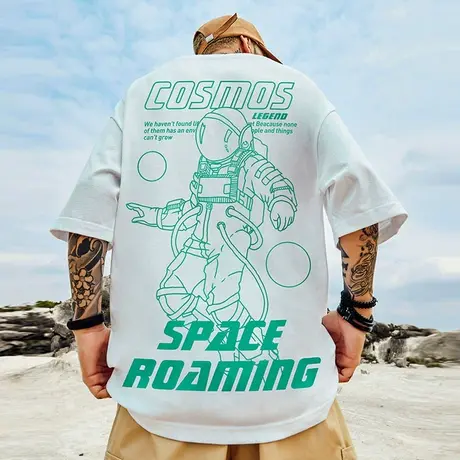 潮牌大码帅气宇航员印花短袖ins百搭男夏国潮纯棉宽松t恤nasa潮流商品大图