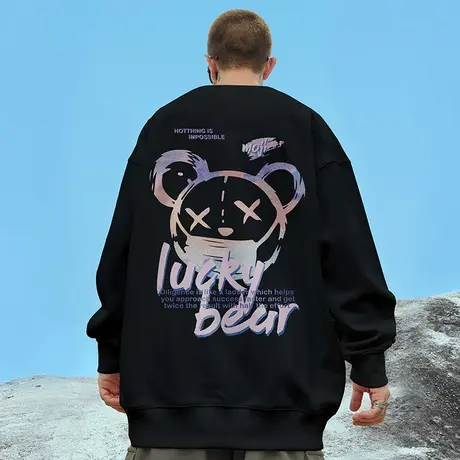 oversize港风圆领卫衣男潮牌ins潮流大码男装秋冬季加绒加厚情侣商品大图