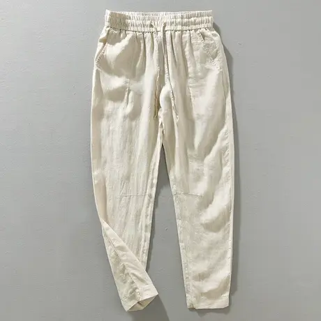 亚麻休闲裤男小脚修身男士白色垂感裤子夏季薄款棉麻长裤夏天潮流商品大图