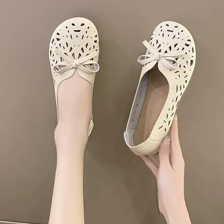 豆豆鞋女2023新款透气镂空凉鞋洞洞鞋软底平底鞋子女夏季妈妈单鞋商品大图