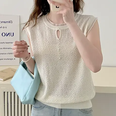 冰丝吊带背心女内搭2024早秋新款蕾丝针织打底衫女薄款短款上衣女商品大图