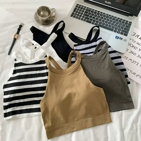 辣妹带胸垫露背吊带小背心女夏季白色美背内搭设计感短款上衣外穿商品大图