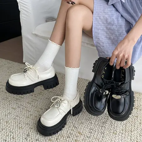 永希jk小皮鞋女2024春秋新款百搭通勤小个子厚底粗跟英伦乐福单鞋图片