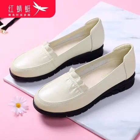 红蜻蜓女鞋春秋款平底妈妈鞋软底真皮单鞋女中跟中老年皮鞋通勤鞋商品大图