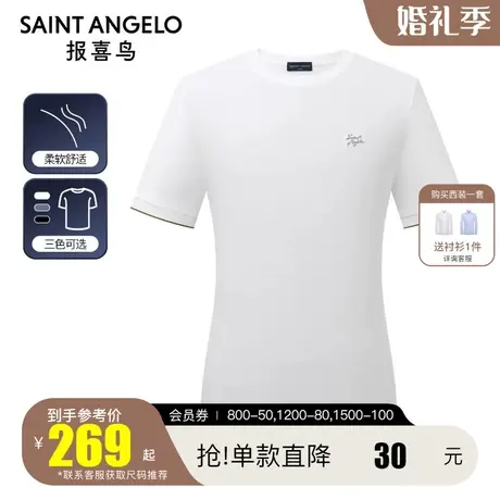 报喜鸟商场同款2022夏新款男士商务休闲圆领短袖T恤衫凉感短T上衣图片