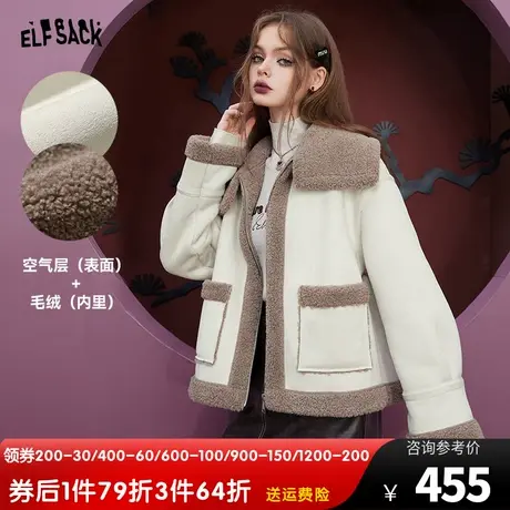 妖精的口袋宽松加厚棉服女2023冬季新款小个子拼接加绒设计感棉衣图片