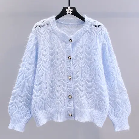 小香风镂空针织开衫女2023春装新款温柔风宽松洋气高级感毛衣外套图片