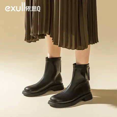 依思q今年流行的小短靴法式及踝靴2023年新款女靴秋冬裸色靴子女商品大图